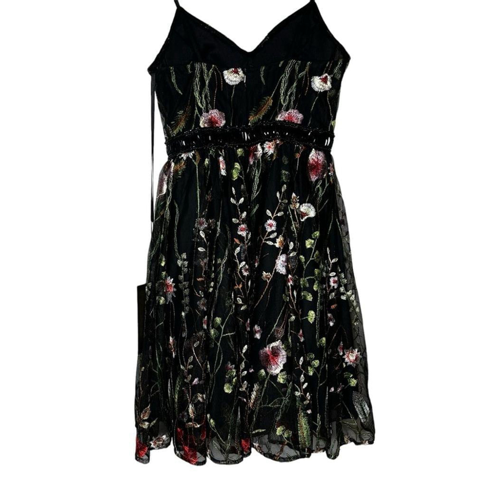 Mac Duggal Black Floral Multi EMBROIDERED BUSTIER A-Line Cocktail Dress Size 0 - Picture 14 of 16